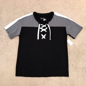 Flirtitude Boyfriend Jersey Tee NEW Size Medium Black Grey Lace Up Short Sleeve